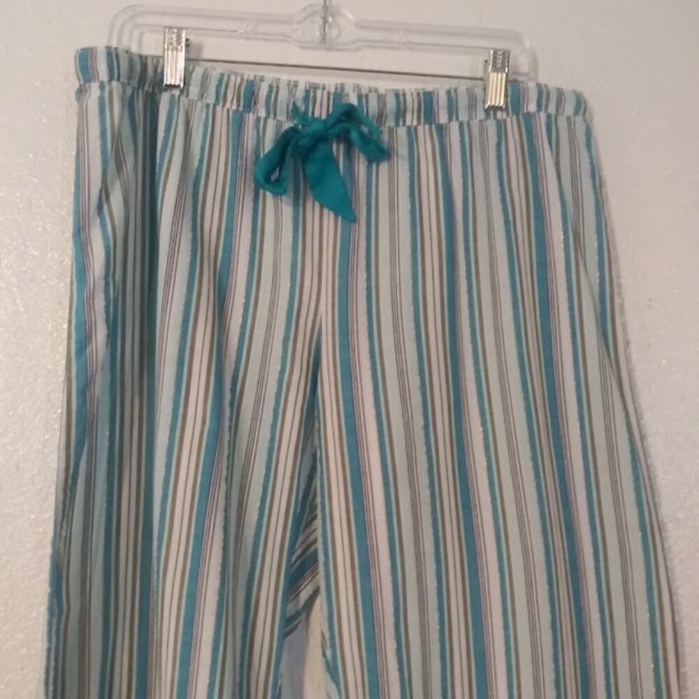 Secret Treasures women's size M (8-10) white, blue and green striped woven pants - Picture 2 of 12